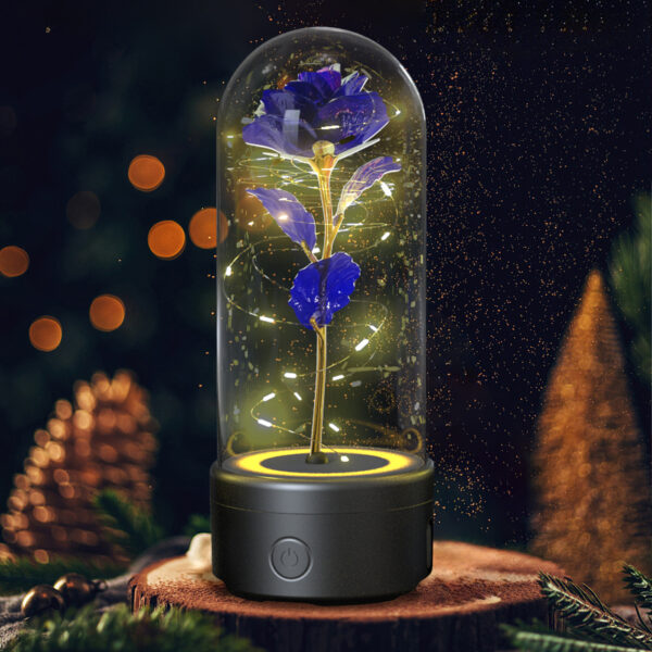 Creative 2 In 1 Rose Flowers LED Light And Bluetooth-compatible Speaker Valentine's Day Gift Rose Luminous Night Light Ornament In Glass Cover - Image 4