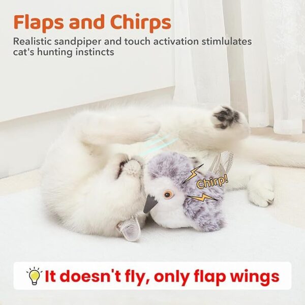 Cat Toys Flapping Bird No Flying,Lifelike Sandpiper Chirp Tweet, Rechargeable Touch Activated Kitten Toy Interactive Cat Exercise Toys For All Breeds Cat Kicker Catnip Toys - Image 4