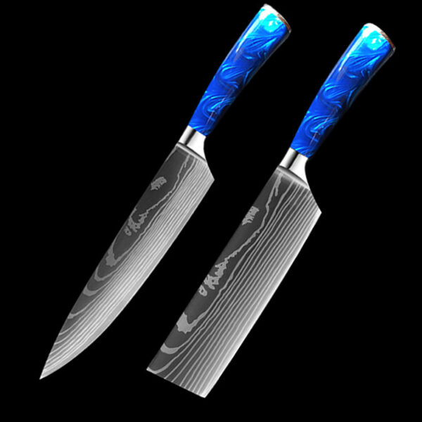 8-inch Chef Knife with Blue Resin Handle - Image 2