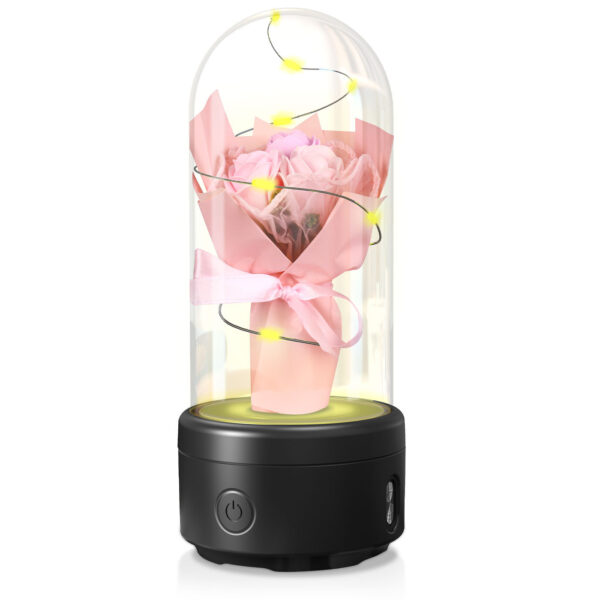 Creative 2 In 1 Bouquet LED Light And Bluetooth-compatible Speaker Mother's Day Gift Rose Luminous Night Light Ornament In Glass Cover - Image 3